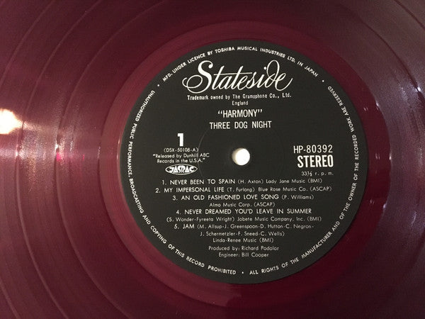 Three Dog Night - Harmony (LP, Album, Red)