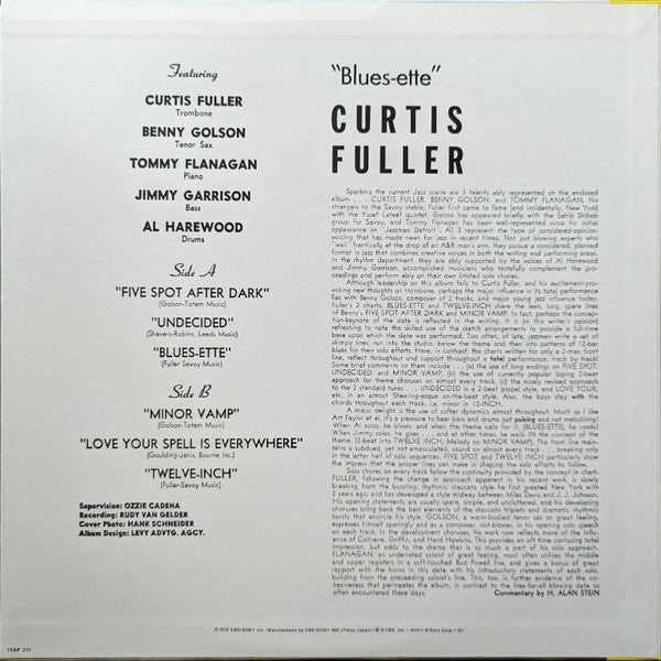 Curtis Fuller's Quintet - Blues-ette (LP, Album, RE)