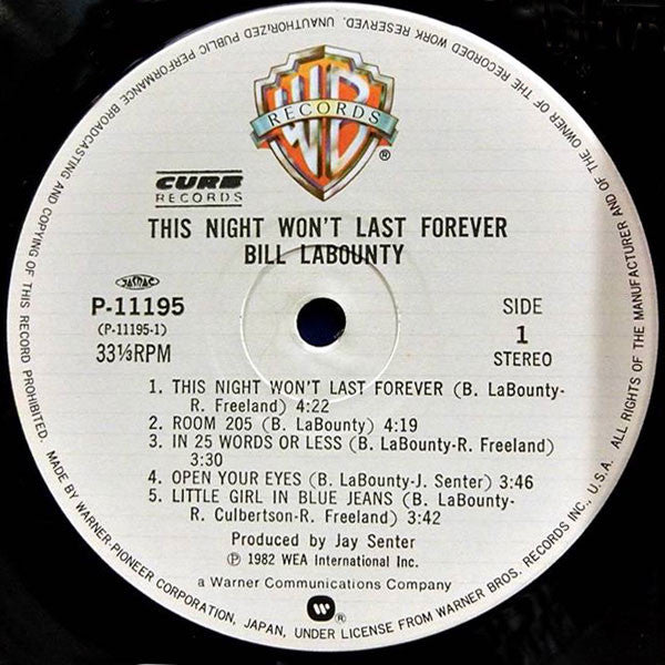 Bill LaBounty - This Night Won't Last Forever (LP, Album, RE)
