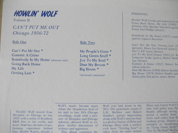 Howlin' Wolf - Can't Put Me Out (Chicago 1956-72 Volume II) (LP, Comp)