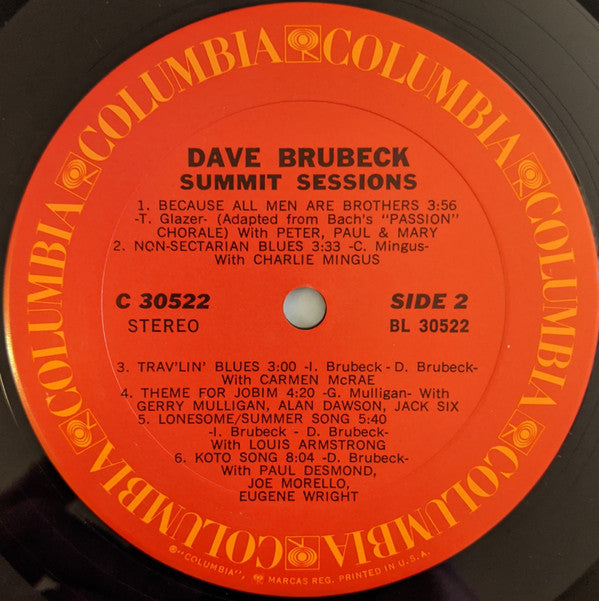 Dave Brubeck - Summit Sessions (LP, Album, Pit)