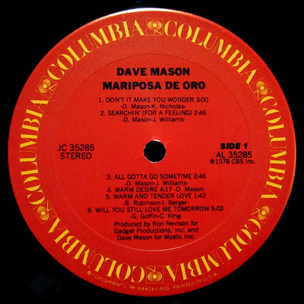 Dave Mason - Mariposa De Oro (LP, Album, Pit)