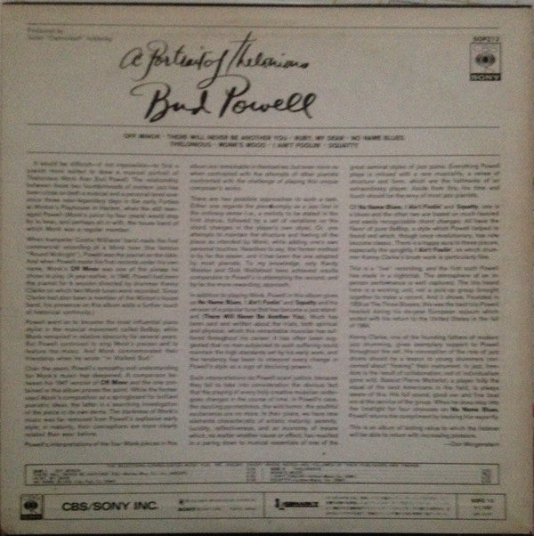 Bud Powell - A Portrait Of Thelonious (LP, Album, RE)
