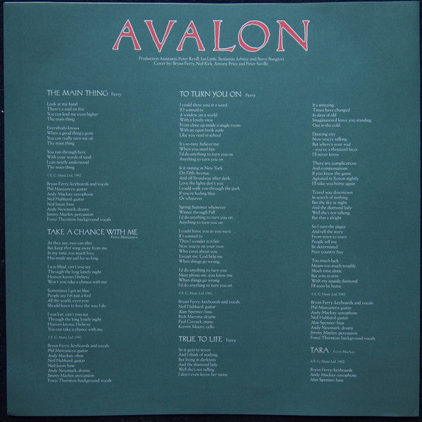 Roxy Music - Avalon (LP, Album, RE)