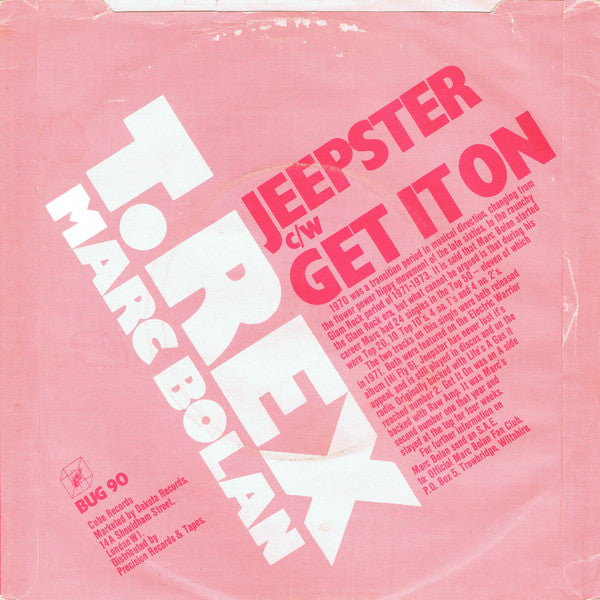 T. Rex, Marc Bolan - Jeepster / Get It On (7"", Single)