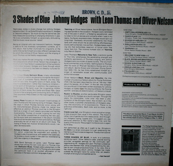 Johnny Hodges - 3 Shades Of Blue(LP, Album, Gat)