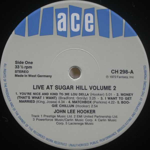 John Lee Hooker - Live At Sugar Hill Volume 2 (LP, Album)