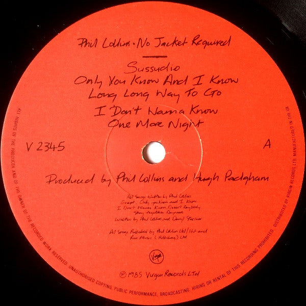 Phil Collins - No Jacket Required (LP, Album, Ora)