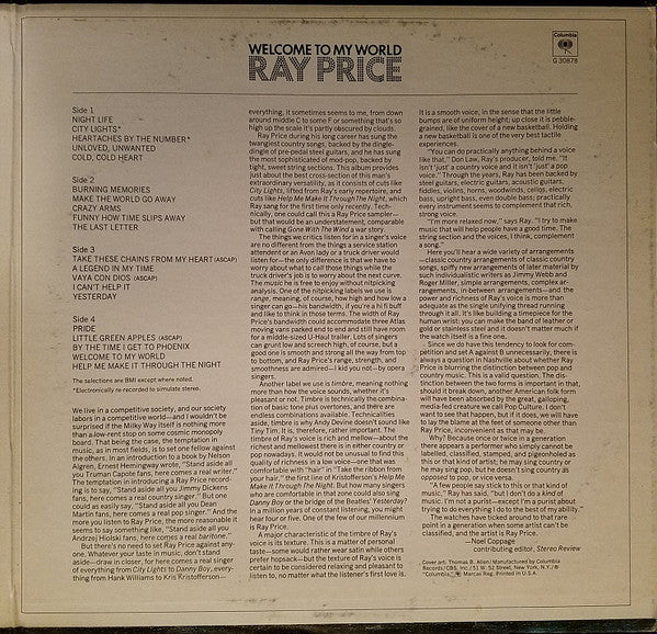 Ray Price - Welcome To My World (2xLP, Comp, Gat)