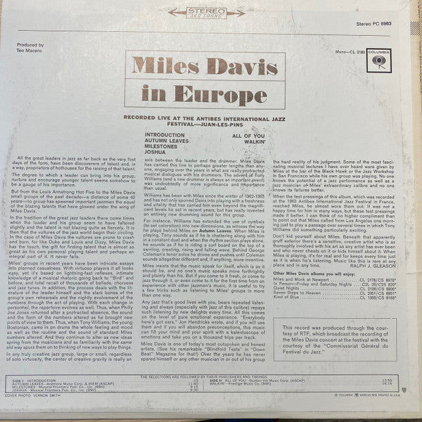 Miles Davis - Miles Davis In Europe (LP, Album, RE)