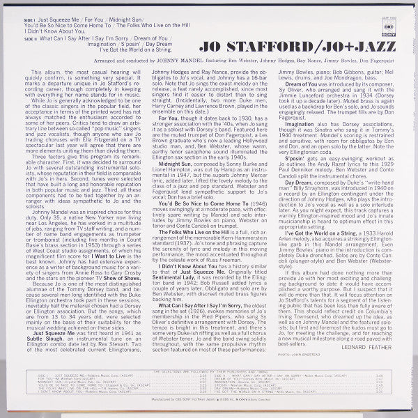 Jo Stafford - Jo + Jazz (LP, Album, RE)