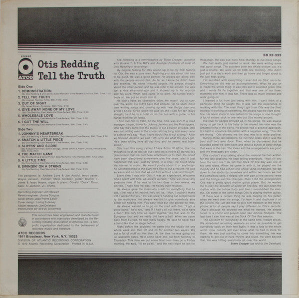 Otis Redding - Tell The Truth (LP, Album, CTH)