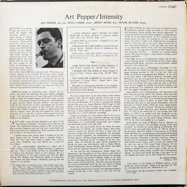 Art Pepper - Intensity (LP, Album, RP)