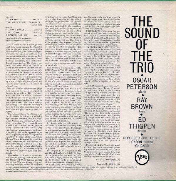 The Oscar Peterson Trio - The Sound Of The Trio (LP, Album, RE)