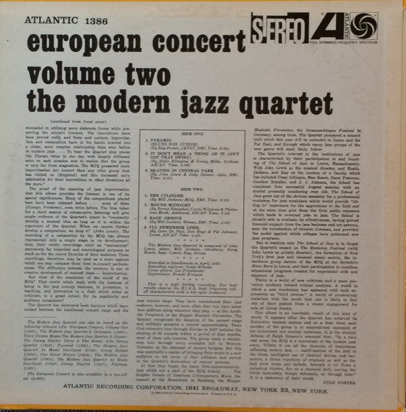 The Modern Jazz Quartet - European Concert Volume Two (LP, Album, RE)
