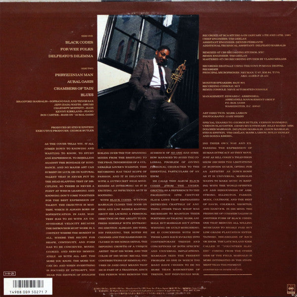 Wynton Marsalis - Black Codes (From The Underground) (LP, Album)