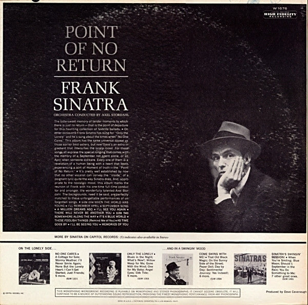 Frank Sinatra - Point Of No Return (LP, Album, Mono, Scr)