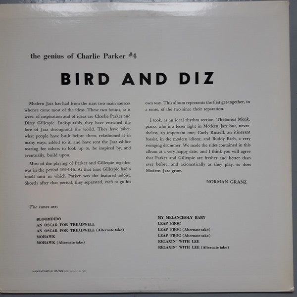 Charlie Parker - Bird And Diz(LP, Album, Mono, RE)