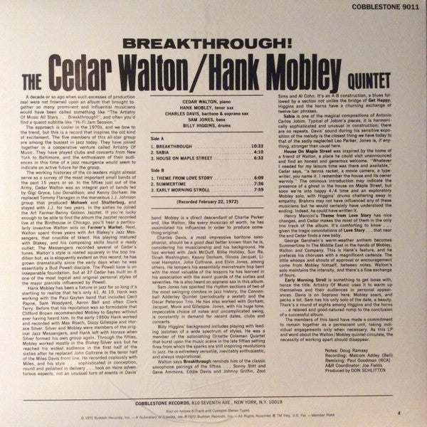 The Cedar Walton / Hank Mobley Quintet - Breakthrough (LP, Album, RE)