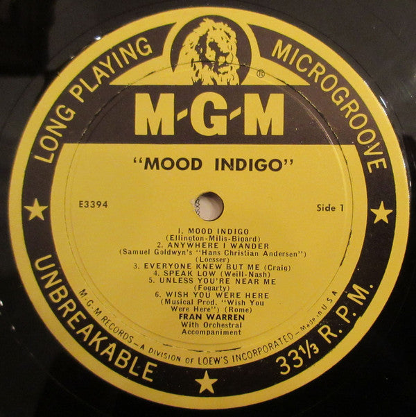 Fran Warren - Mood Indigo (LP, Album, Mono)