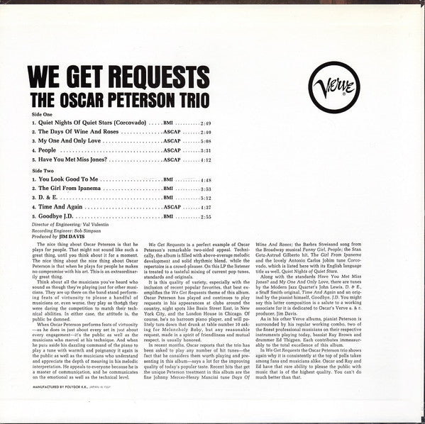 The Oscar Peterson Trio - We Get Requests (LP, Album, RE)