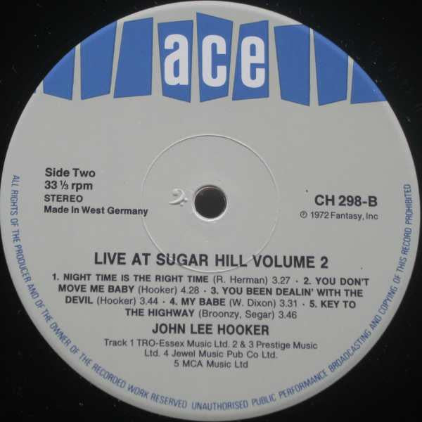 John Lee Hooker - Live At Sugar Hill Volume 2 (LP, Album)