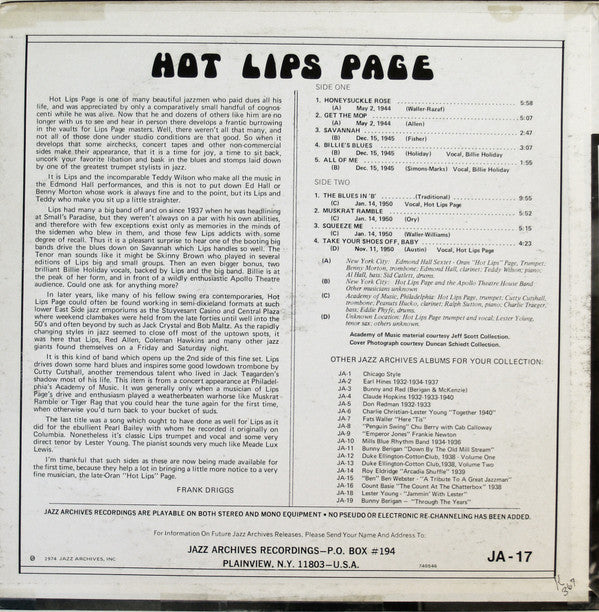 Hot Lips Page - Play The Blues In 'B' (LP, Comp)