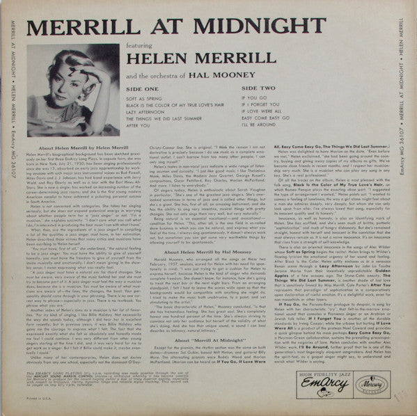 Helen Merrill - Merrill At Midnight(LP, Album, Mono)