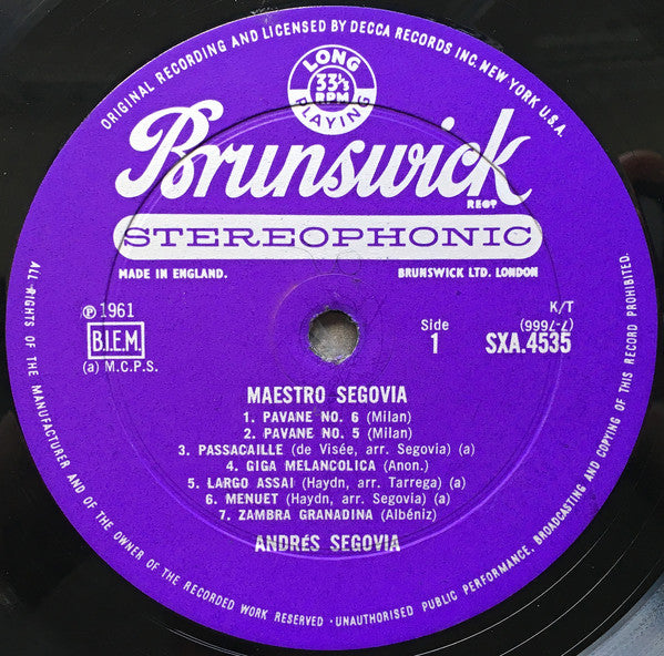 Andrés Segovia - Maestro Segovia (LP, Album)