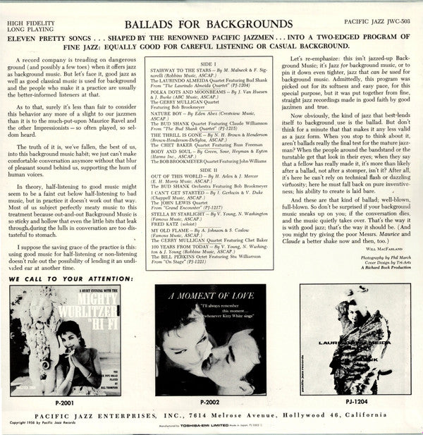 Various - Ballads For Backgrounds (LP, Comp, Mono, RE)