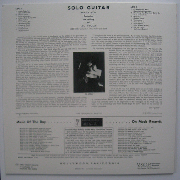 Al Viola - Solo Guitar (LP, Album, Mono)