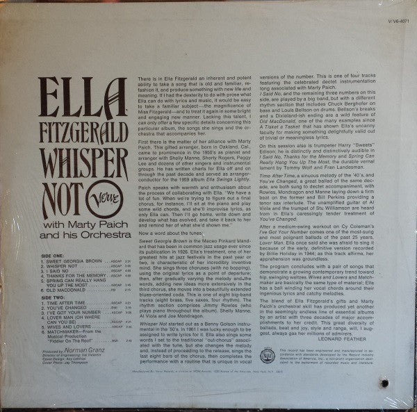 Ella Fitzgerald - Whisper Not(LP, Album, Mono)