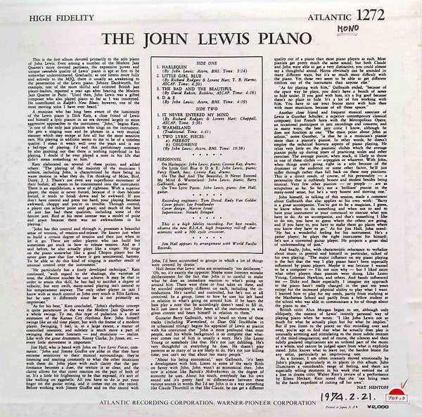 John Lewis (2) - The John Lewis Piano (LP, Album, Mono)