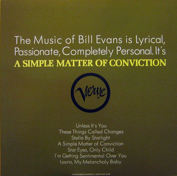 Bill Evans - A Simple Matter Of Conviction(LP, Album, RE, Gat)