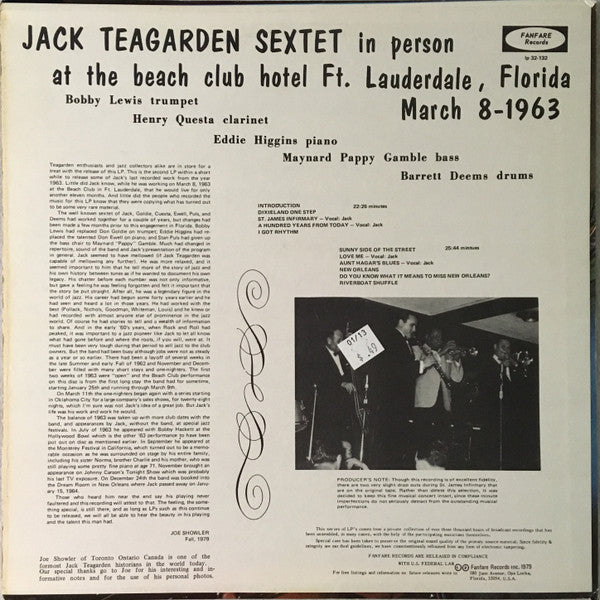 Jack Teagarden Sextet - Jack Teagarden Sextet In Person At The Beac...