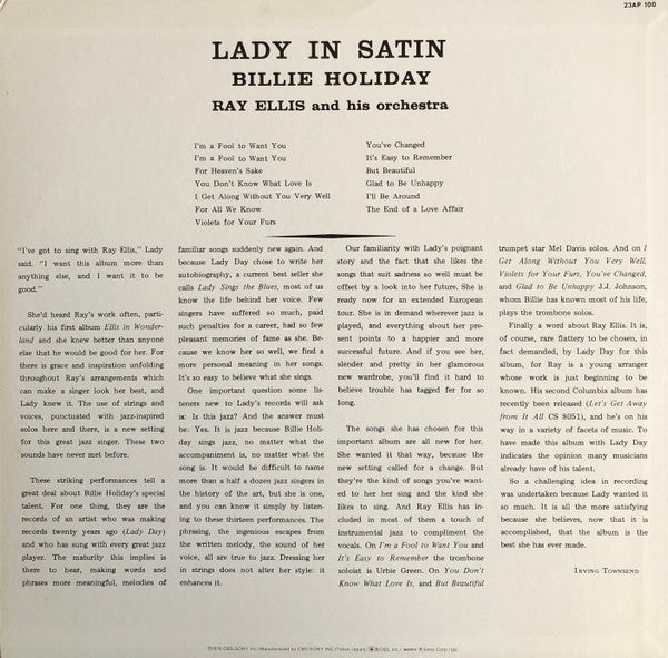 Billie Holiday - Lady In Satin(LP, Album, RE)