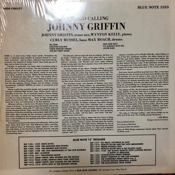 Johnny Griffin - Introducing Johnny Griffin (LP, Album, Mono, US )