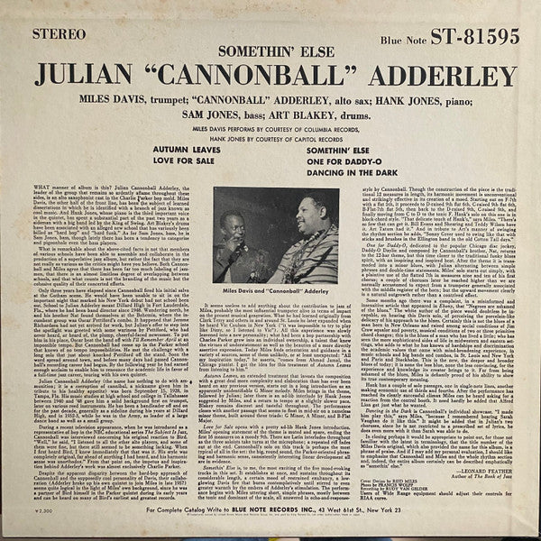 Cannonball Adderley - Somethin' Else (LP, Album, RE, FRP)