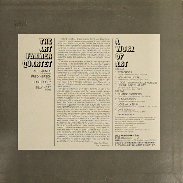 The Art Farmer Quartet* - A Work Of Art (LP, Album, Promo)