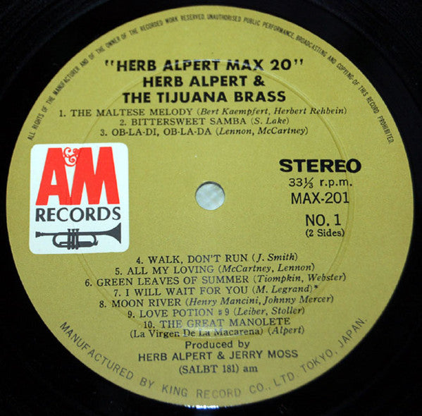 Herb Alpert & The Tijuana Brass - Max 20 (LP, Comp, Gat)