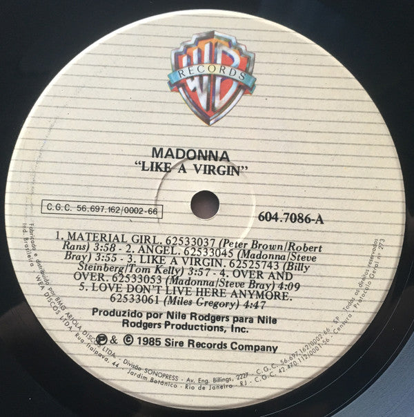 Madonna - Like A Virgin (LP, Album, RE)