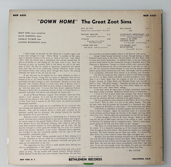 Zoot Sims - Down Home (LP, Mono, RE)