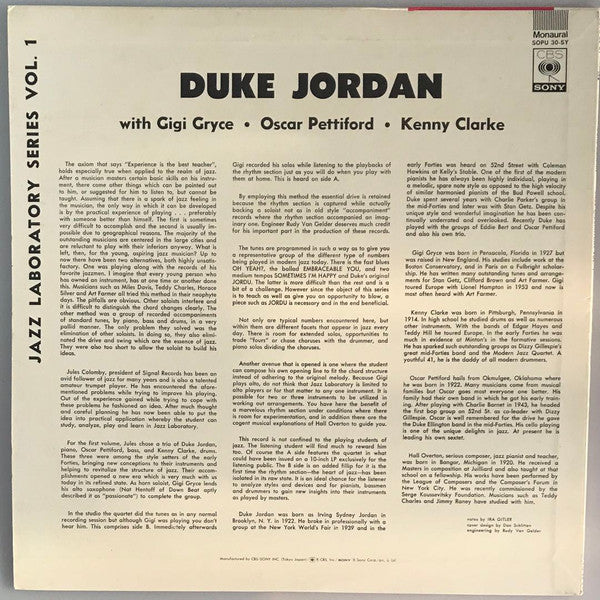 Duke Jordan - Jazz Laboratory Series Vol. 1 (LP, Album, Mono, RE)