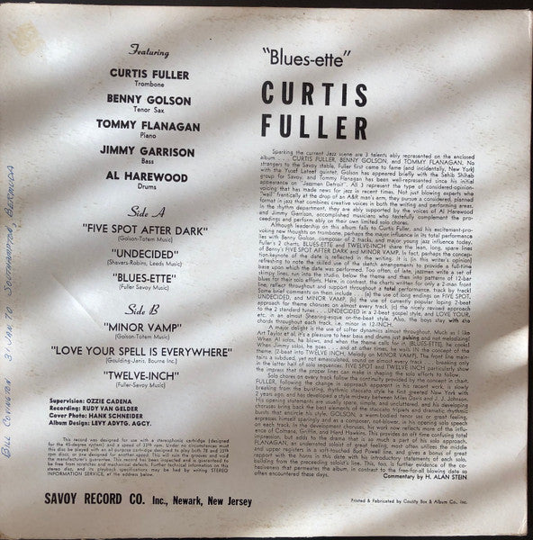 Curtis Fuller's Quintet - Blues-ette (LP, Album, RE)