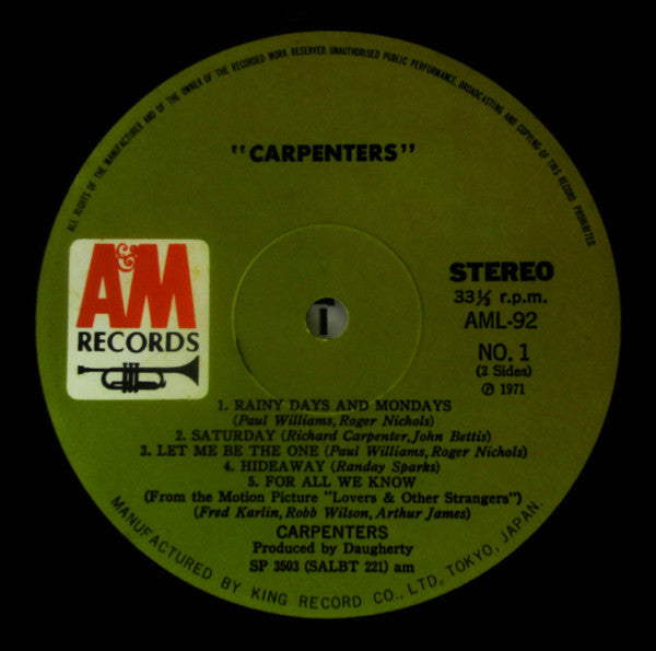 Carpenters - Carpenters (LP, Album, Gat)