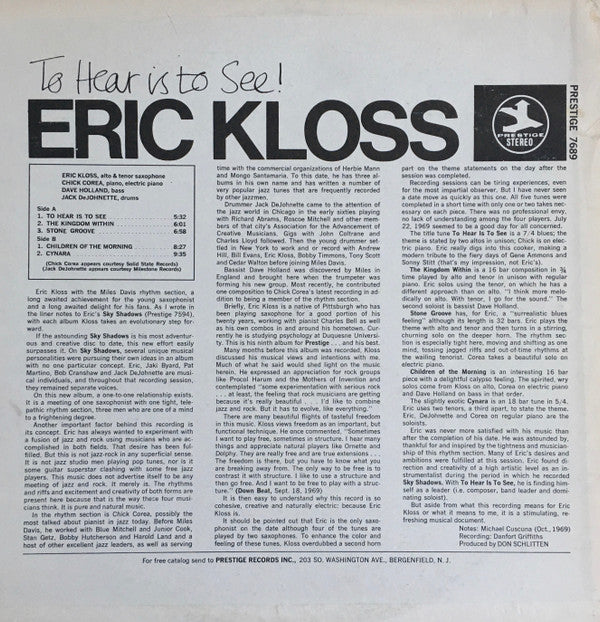 Eric Kloss - To Hear Is To See (LP, Album, RE)