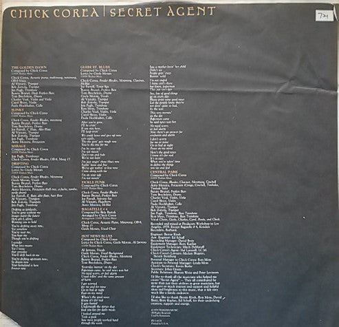 Chick Corea - Secret Agent (LP, Album, Mon)