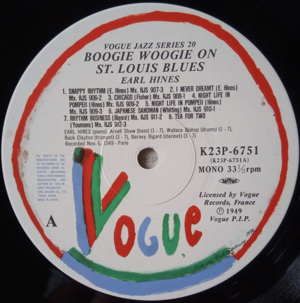 Earl Hines - Boogie Woogie On The St Louis Blues (LP, Album, Mono, RE)