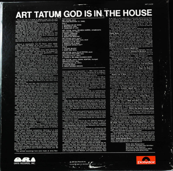 Art Tatum - God Is In The House (LP, Album, Mono)