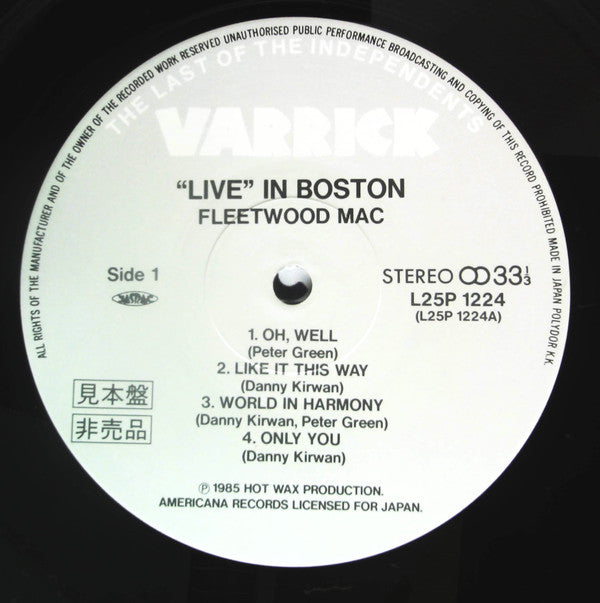 Fleetwood Mac - ""Live"" In Boston (LP, Album, Promo)
